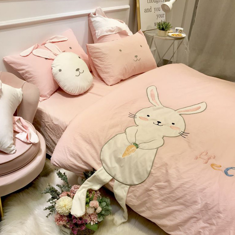少女心可爱小兔子卡通全棉四件套纯棉床单被套公主风女孩床上用