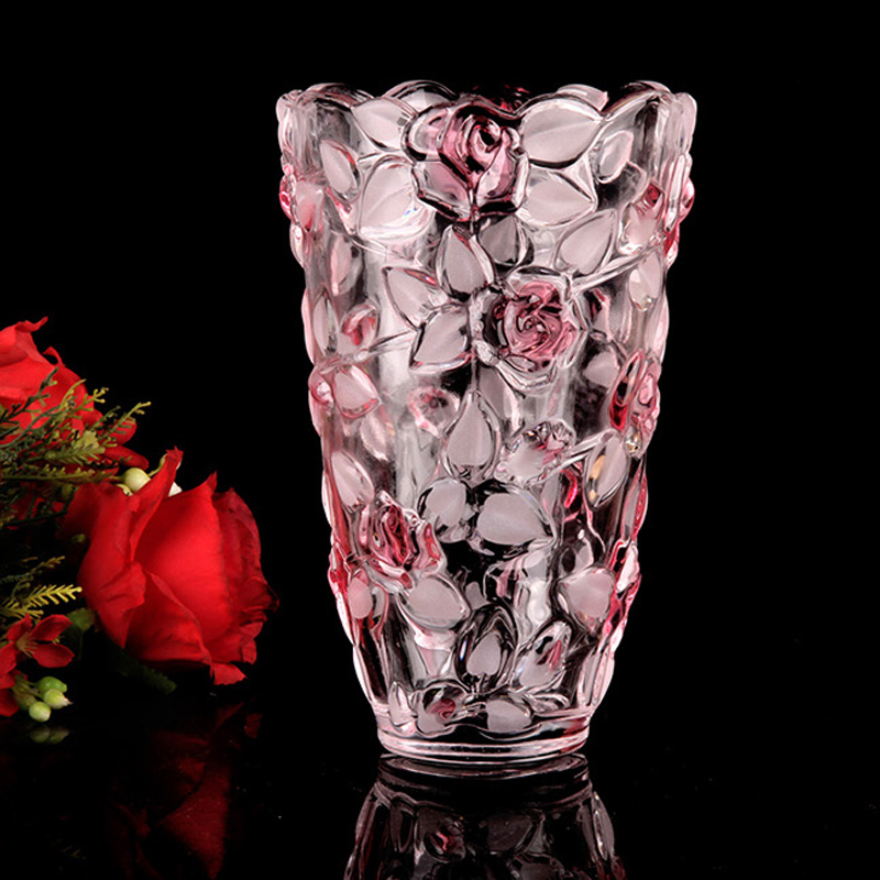 弗莱文茨玫瑰水晶玻璃花瓶富贵竹百合花瓶插花花瓶摆件礼品花瓶