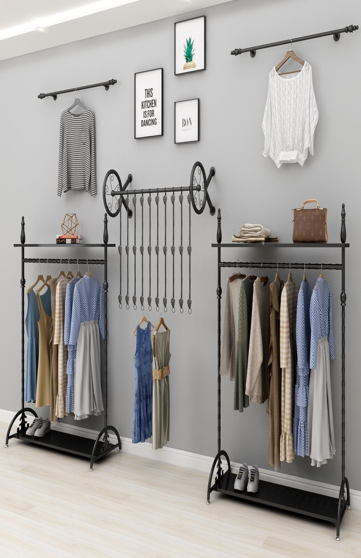衣服架子服装店展示架落地式铁艺女装店组合上墙货架陈列挂衣服架
