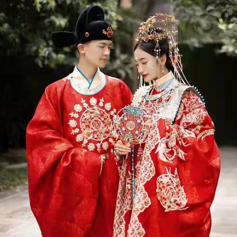 明制汉服婚服男女冬季古风花嫁唐制凤冠霞帔新娘全套大婚结婚嫁衣