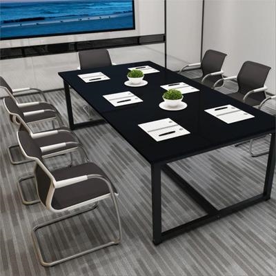 谈判条形条桌商务办公会议桌桌椅现代桌子大会客长方形开会柚木色