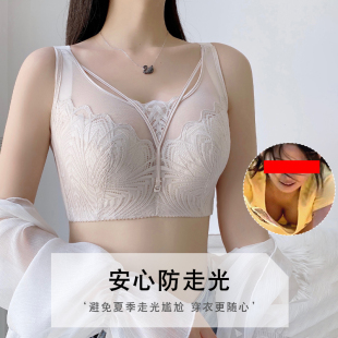 防走光内衣女大胸显小夏季薄款全罩杯缩胸防下垂收副乳抹胸式文胸