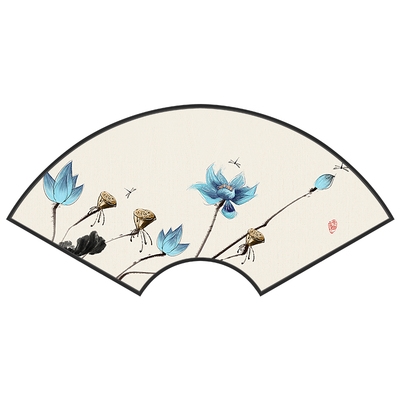新中式扇形荷花餐厅墙上的装饰画入门玄关客厅中国风壁画禅意挂画