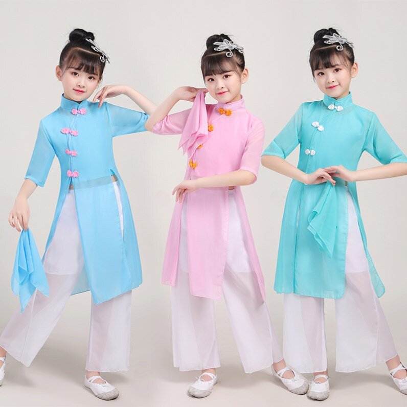 儿童中国舞汉服桃花笑夏季女童古装连衣裙舞蹈服毕业季古风演出服