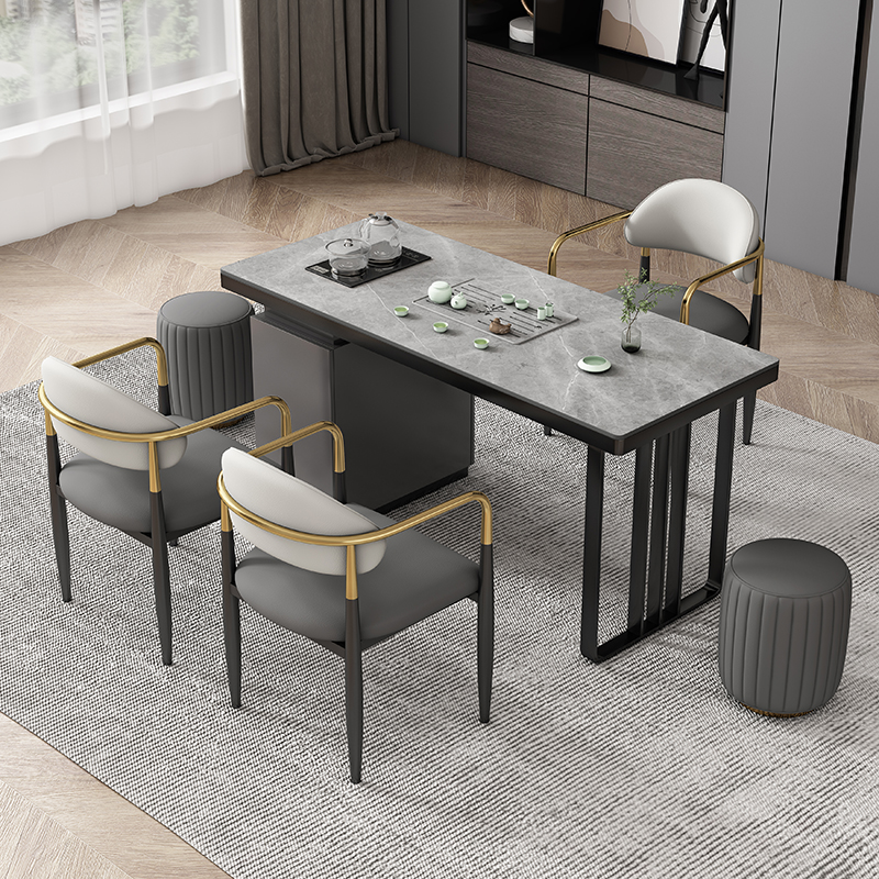 轻奢岩板茶台简约泡茶桌椅组合办公室茶具套装一体代现2021款茶桌