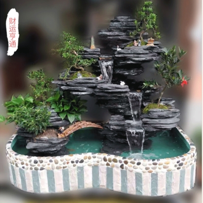 假山流水喷泉小型户外真石头瀑布鱼池摆件室外阳台黑片石花园庭