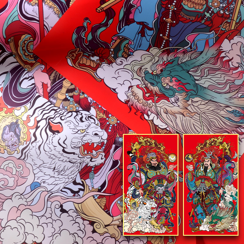 门神贴画2022虎年春节过新年霸气创意国潮手绘2米特大号门贴年画