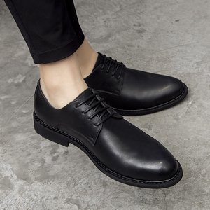 皮鞋男夏季韩版英伦圆头黑色图片