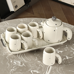陶瓷水具套装家用客厅轻奢现代高级感杯具北欧奶油风茶杯茶具水杯
