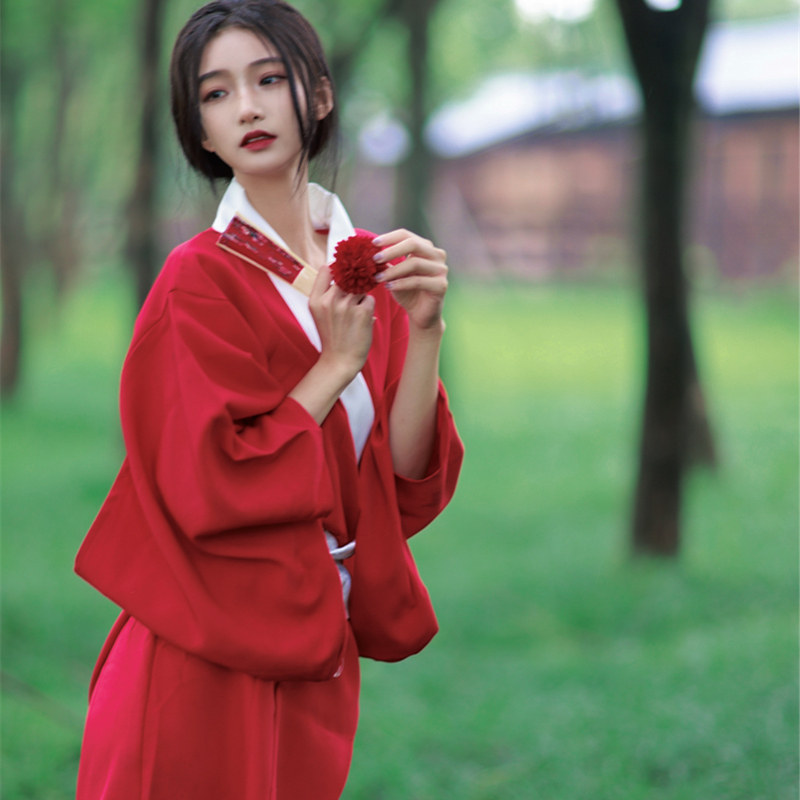 神明少女和服女正装日本拍照改良红色和风日式和服写真摄影楼服装