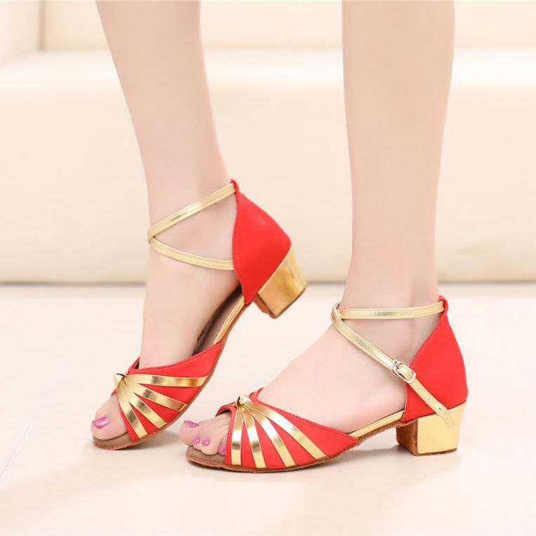 拉丁舞鞋儿童女孩软底中低跟跳舞鞋舞蹈鞋凉鞋初学者业少儿拉丁鞋