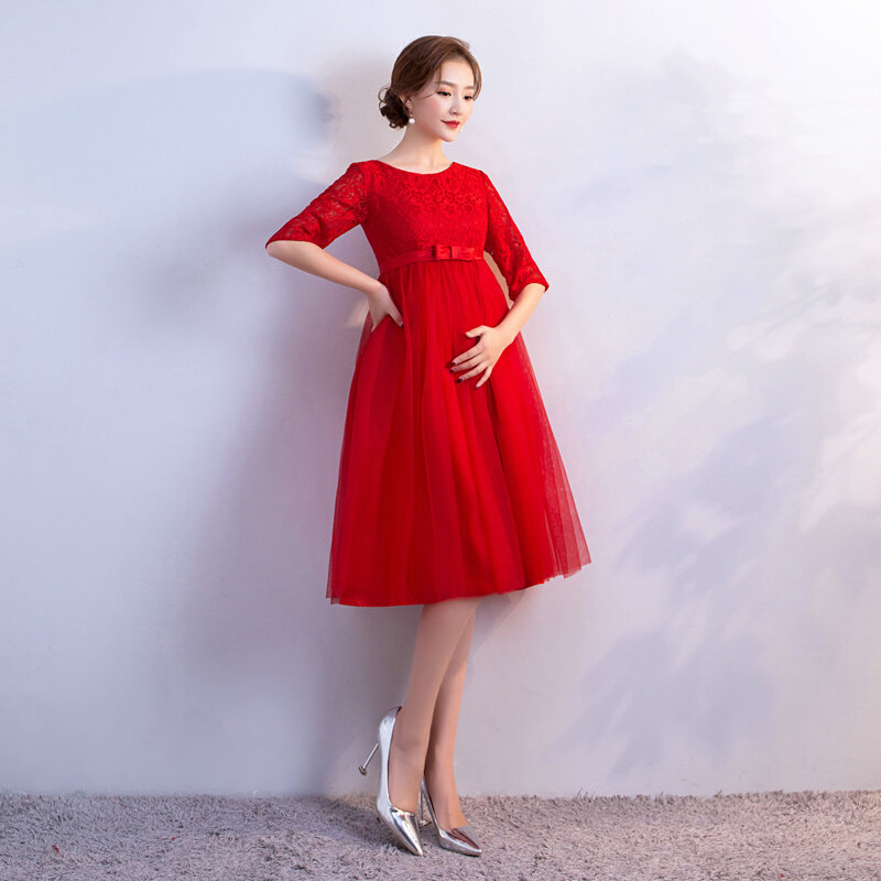 红色小礼服孕妇高腰