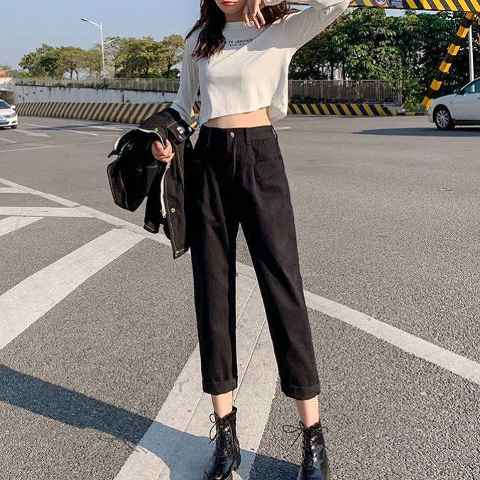 150八分裤女小个子2021新春秋搭配显高145cm矮黑色老爹直筒牛仔裤