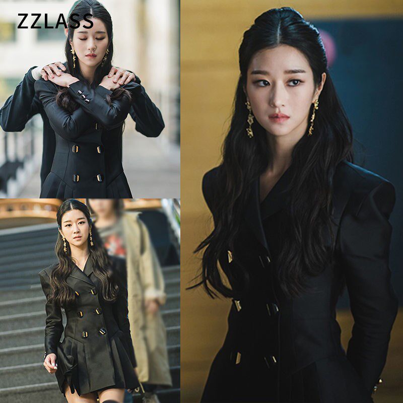 黑色西装连衣裙百褶裙女秋冬徐睿知虽然是病精神同款修身外套短裙