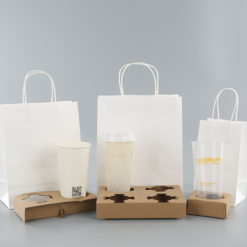 奶茶打包袋饮品饮料甜品咖啡外卖牛皮纸袋礼品袋手提袋子定制定做