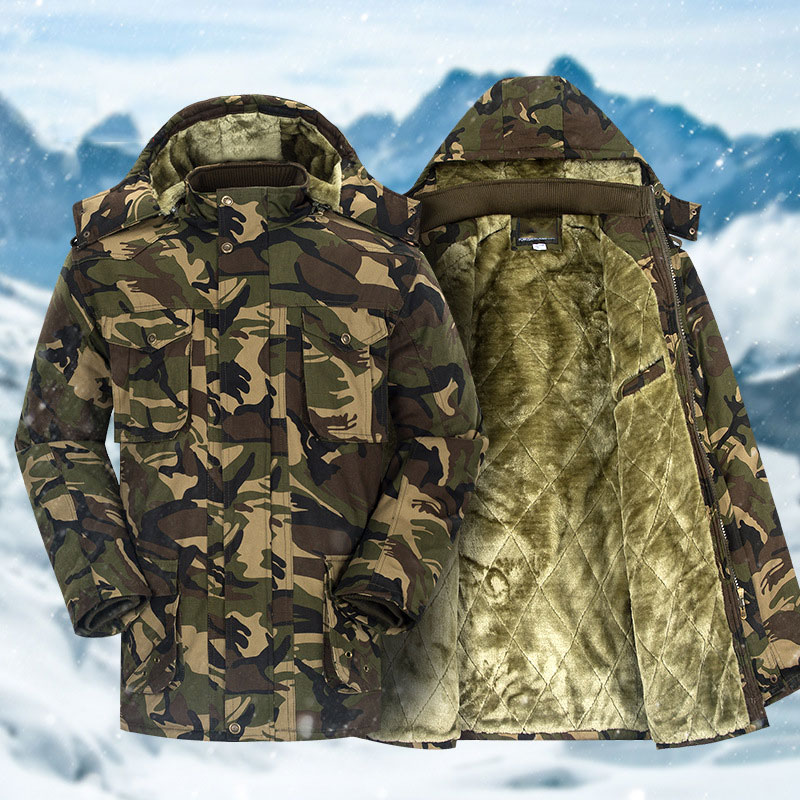冬季加绒加厚军棉大衣男通用迷彩防寒棉衣户外加长款训练大衣棉袄