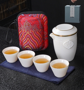 旅行茶具一壶五杯功夫茶便携式快客杯套装陶瓷简约随身包户外露营