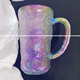 ins彩色冰川纹玻璃杯北欧餐厅果汁杯 气泡水杯咖啡杯创意树皮纹杯