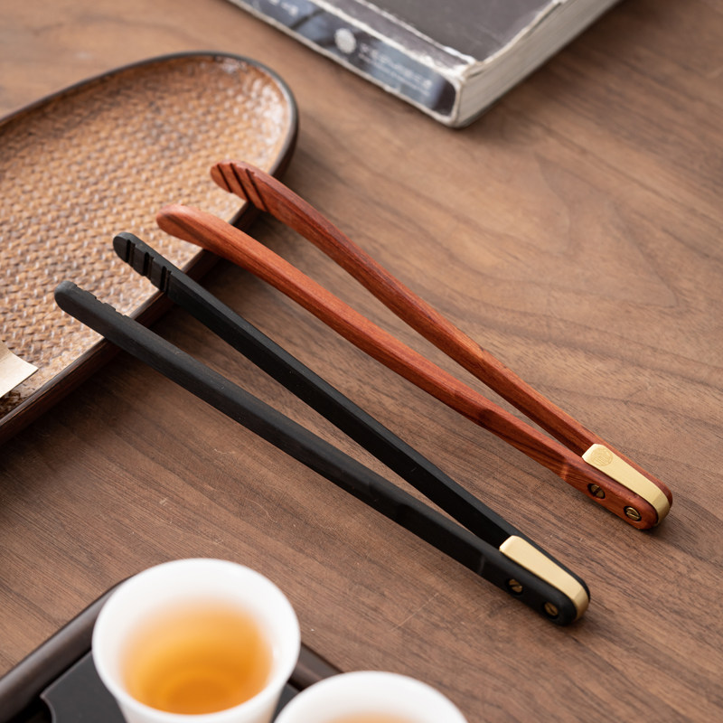 铜木茶夹功夫茶具配件纯铜泡茶防滑高档金属茶杯夹茶叶夹子茶镊子