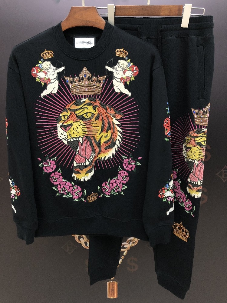 热销女款卫衣套装_edhardy埃德哈迪印花烫钻皇冠虎头纯棉休闲卫衣小脚