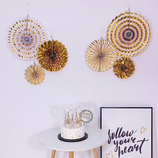 生日主题布置金色横幅纸扇花套餐活动派对周岁背景墙挂饰装饰品