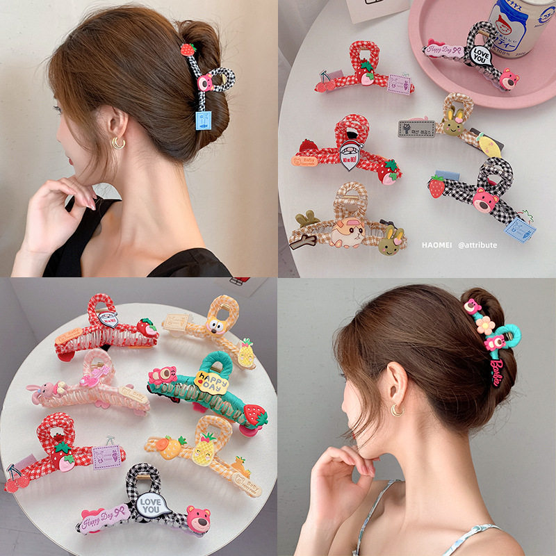 草莓熊抓夹可爱diy手工鲨鱼夹卡通女后脑勺发夹夏天发卡自制头饰