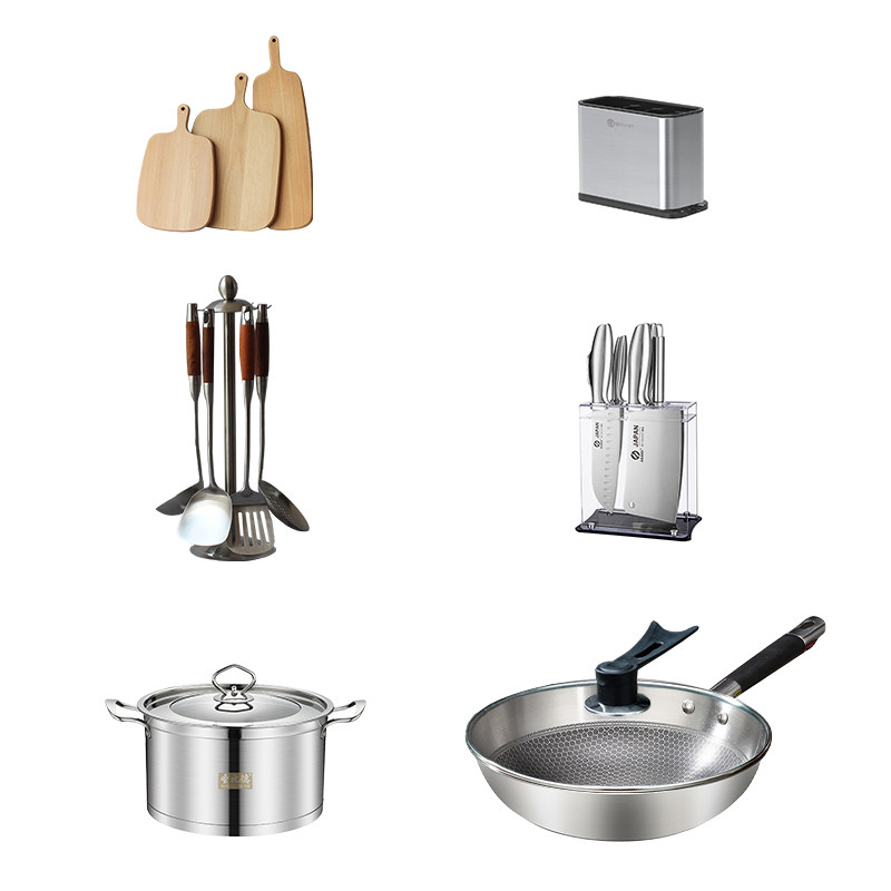 样板间厨房厨具展示样品套装不锈钢木柄铲勺炒锅筷子筒收纳架摆件