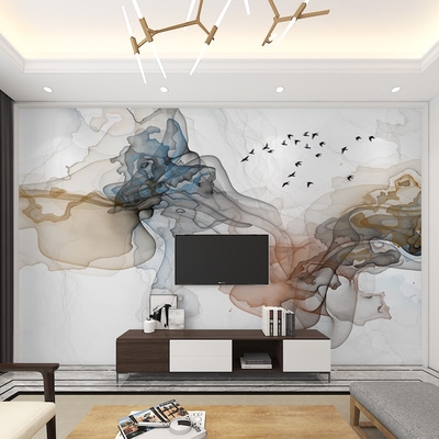 新中式电视背景墙壁纸墙纸艺术抽象水墨壁画客厅沙发卧室大型墙布