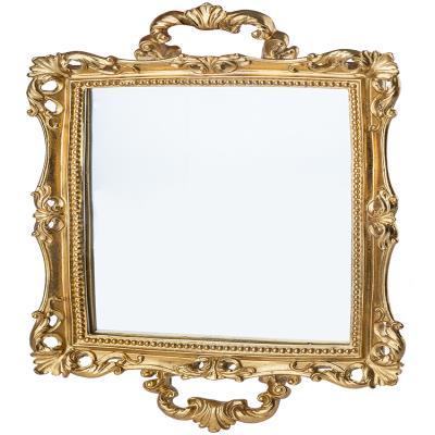 茶盘架咖啡甜品复古镜面宫廷金色o盒欧式首饰托盘点心蛋糕果盘雕