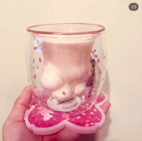 粉色猫爪杯2019同款现货玻璃杯猫抓杯子可爱猫爪子水杯女生礼物