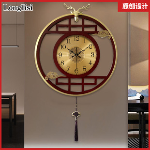 新中式挂钟中国风静音创意时钟挂表家用时尚2021新款钟表挂钟客厅