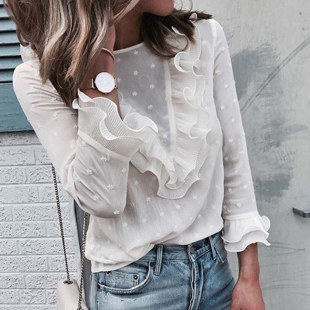Women Ladies Casual Lace Polka Dot O Neck shirt Long Sleeve|ruв категории Женская одежда, рубашка - от Buy2taobao.com для оказания профессиональной услуги покупки агента Taobao