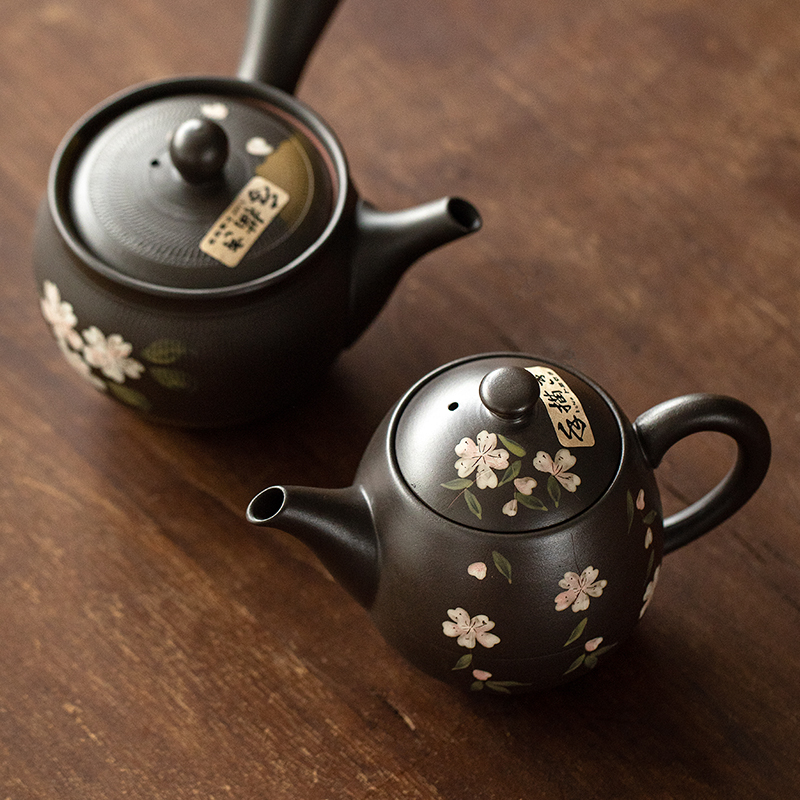 茶大叔日本常滑烧樱花侧把急须日式手工复古过滤泡茶壶功夫茶具