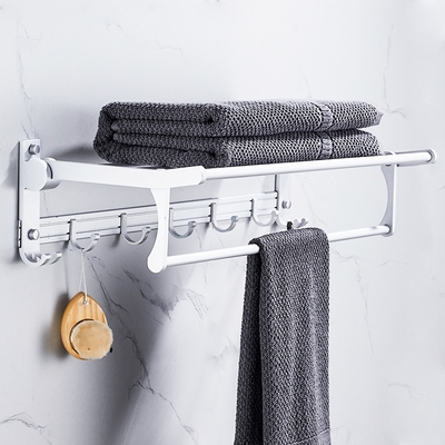 正品太空铝毛巾架免打孔卫生间置物架浴室浴巾架冲凉房放衣服收纳
