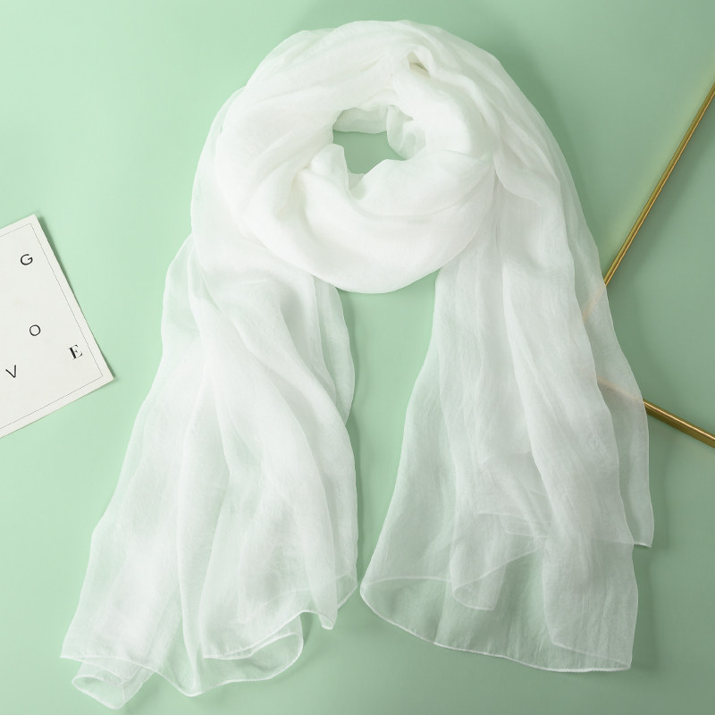 夏季白色丝巾春秋舞蹈纯白围巾女薄款防晒沙巾雪纺广场舞纱巾长