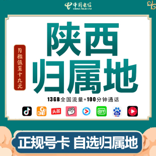 陕西西安咸阳延安手机电话纯流量卡无线电信4G5G上网卡0月租通用Q