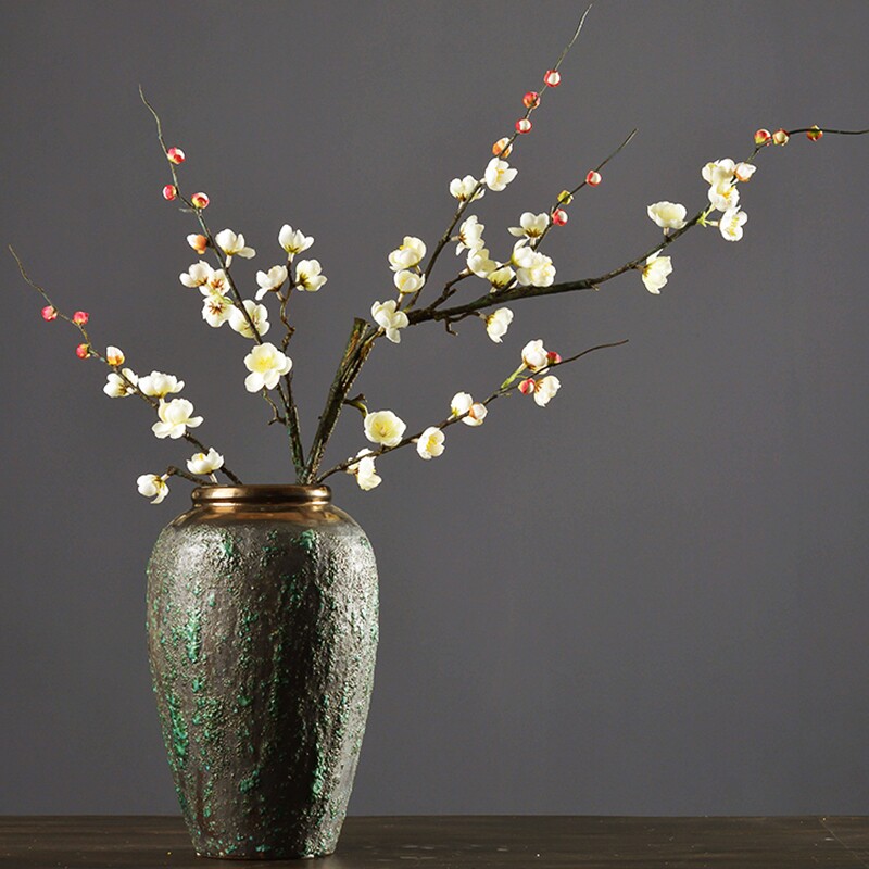 三色仿真梅花枝绢花干枝腊梅客厅落地装饰花艺新中式禅意干花摆件