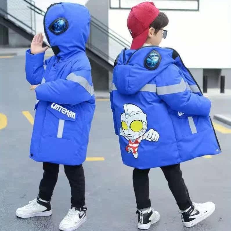 大码童装男童羽绒棉服儿童棉衣冬装棉袄蜘蛛侠奥特曼外套2021年新