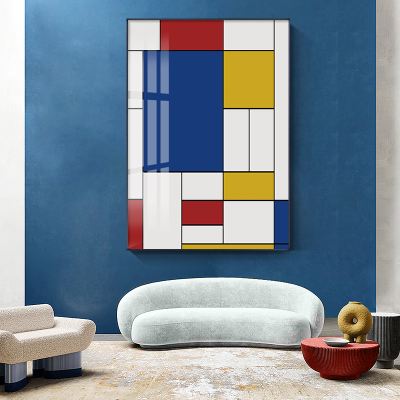 红黄蓝蒙德里安现代极简抽象线条色块装饰画北欧艺术挂画小众客厅