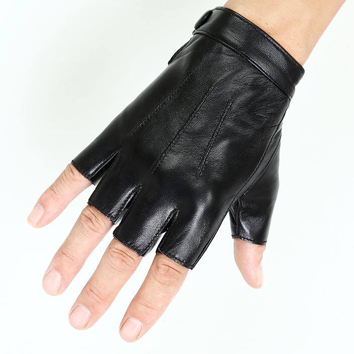 半指皮手套男女露指薄款户外骑行防滑运动开车摩托车冬季加绒保暖