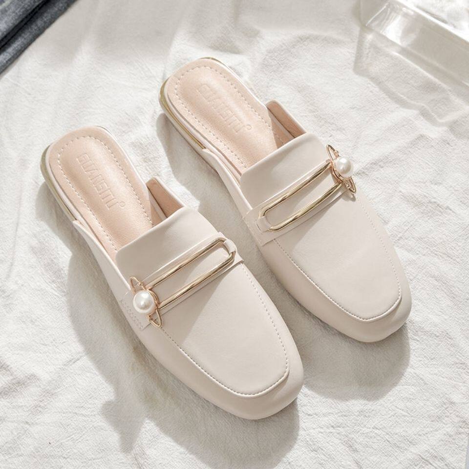 大东真软皮包头半拖鞋女网红新款百搭半托单鞋女时尚懒人穆勒鞋子