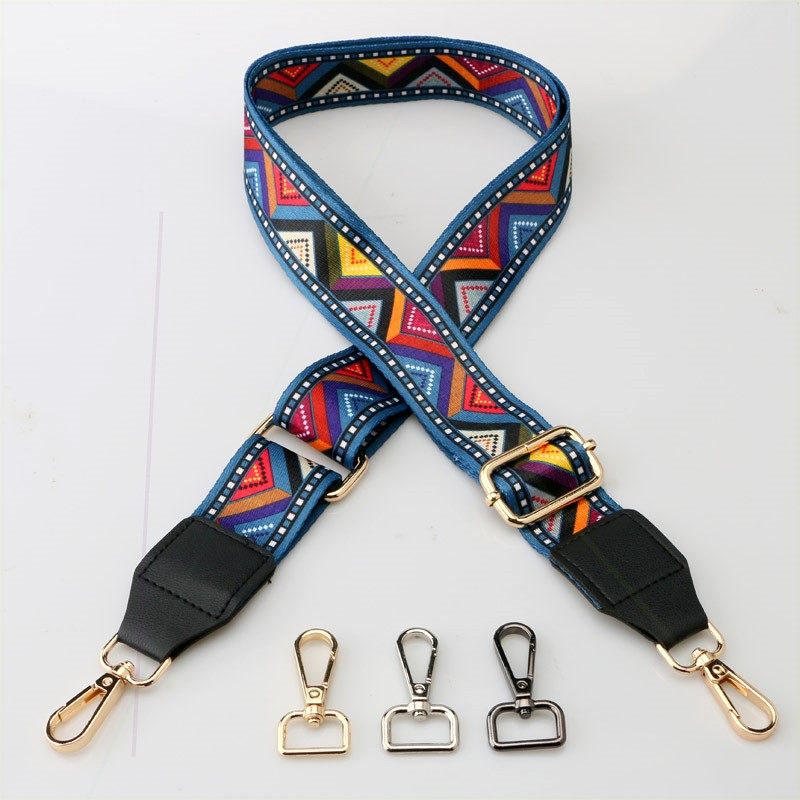 加宽包包肩带斜跨单肩女包带子配件民族风背包带彩色条纹印花包带