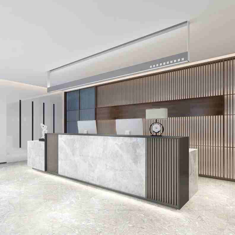 收银台简约美容院会所公司前台桌售楼部接待台新中式现代格栅吧台