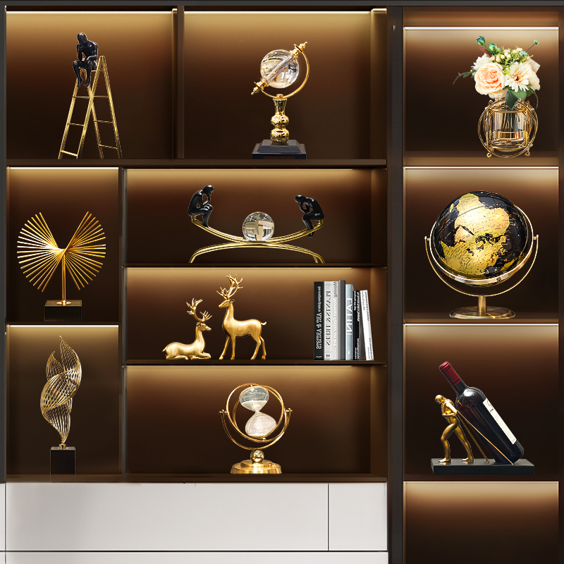 轻奢高端客厅酒柜书柜电视柜摆件现代家居办公室展示柜工艺装饰品