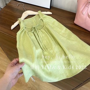 韩系女童连衣裙夏季洋气儿童时髦纯棉背心裙女宝宝小清新绿色裙子