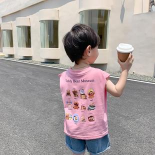 男童背心宝宝薄款无袖短袖夏季外穿粉色上衣洋气薄款男童T恤韩版