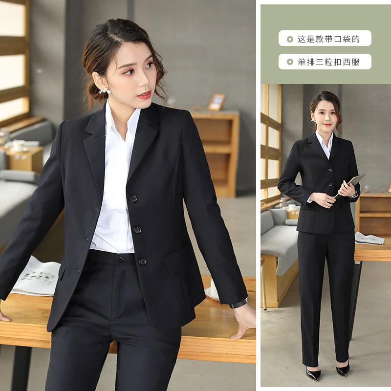 黑色三扣西服套装大学生面试职业装时尚气质小西装外套正装女工作