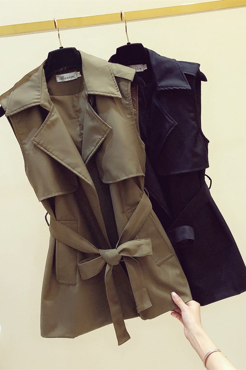 风衣马甲女2020春秋新款英伦无袖背心坎肩西装领外搭收腰马夹外套