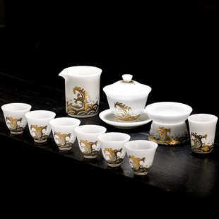 冰种羊脂玉茶具套装2024新款轻奢高档功夫茶杯白瓷泡茶办公室礼盒
