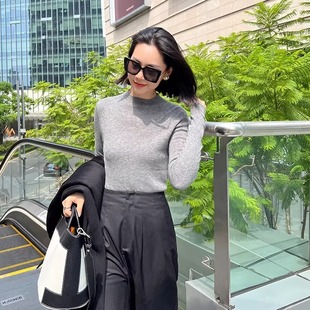 轩齐正品羊绒衫女春秋款半高领修身套头毛衣纯色打底羊毛衫清货